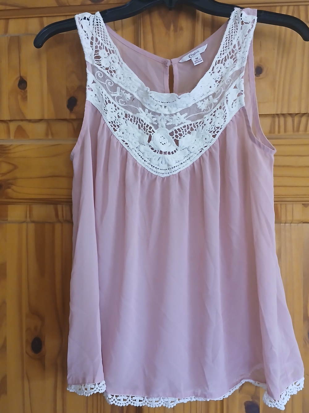 Candie's Blush Pink Sleeveless Lace Yoke Tank